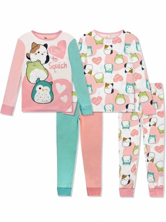 Squishmallows Pink & Teal Kids 2-Pack Pajama Set - Cute Character Print