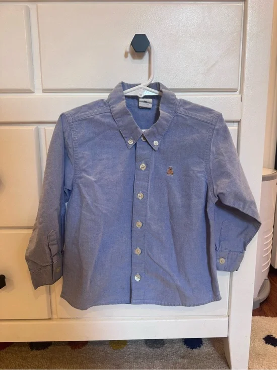 GAP Light Blue Long-Sleeve Button-Down Shirt with Embroidered Bear Size 3xl