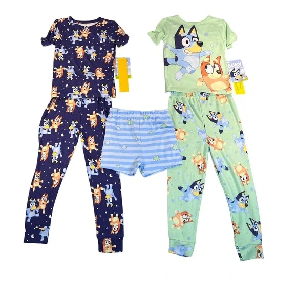 Bluey Toddler Pajamas 5pc Set 5T NWT Viscose Bingo Navy Mint Green Shorts