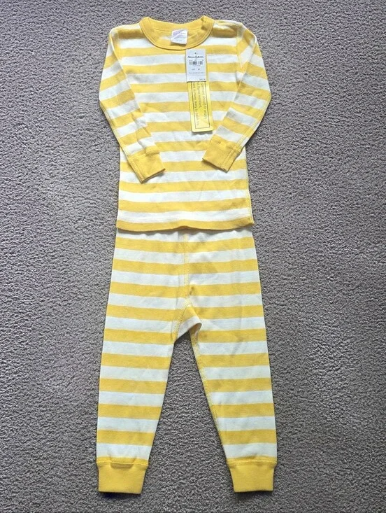 NWT Hannah Andersson Yellow & White Striped Organic Cotton Pajamas Set, Size 4T