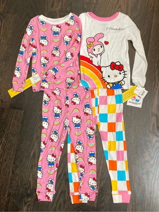 Hello Kitty Pajama Set Long Sleeves Pants 2 Pairs 4-Piece Size 3T