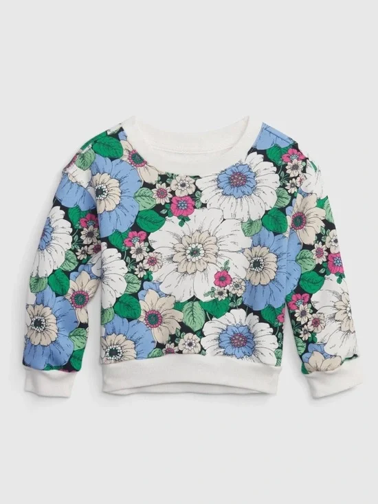Gap Kids Size Medium 8 Sweatshirt Fashion Crewneck New Off White Floral Cotton
