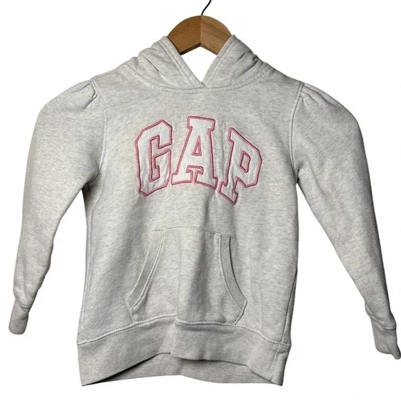 Baby Gap Girls Gray Pink Fleece Hoodie‎ Pullover Sweatshirt Long Sleeve Size 5