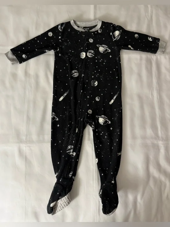 Carter’s Black & White Space Patterned Zip-Up Footed Pajama Onesie