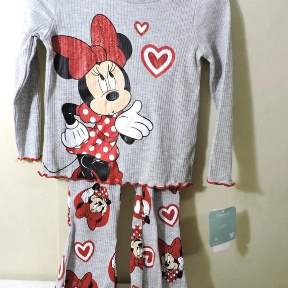 Disney Minnie Mouse Gray and Red Heart Pajama Set size 24 months NEW