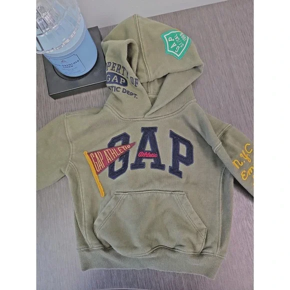 Baby Gap Athletic Hoodie Toddler 2T‎ Logo NYC Graphic Sweatshirt Army Green RARE