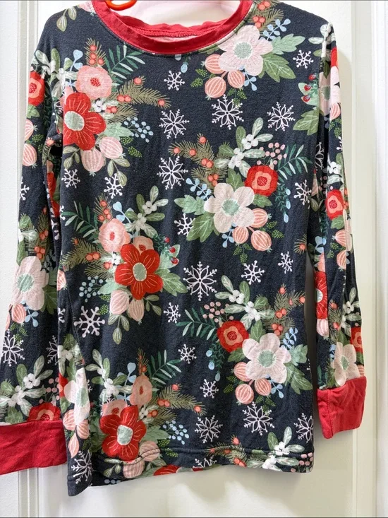 Little Sleepies Black Floral Snowflake Long Sleeve Pajama Top - Red Trim