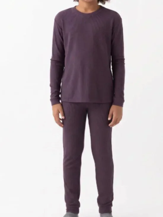 Cozy Earth Children's Bamboo Waffle Knit Base Layer Set Plum7/8 NWT