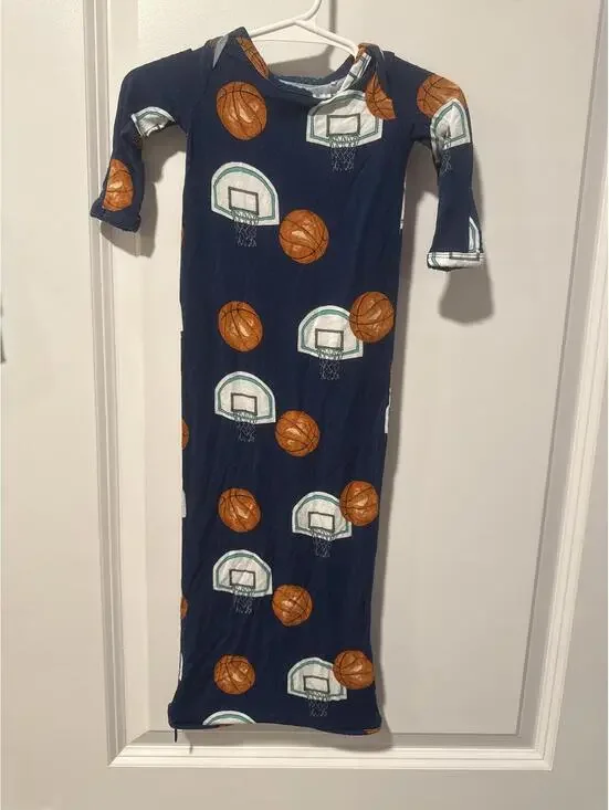 Posh Peanut Navy Basketball Print Baby Sleeper Gown 0-3 Months