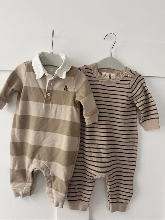 Gap Neutral Stripe Baby One-Piece Set - Beige & Cream