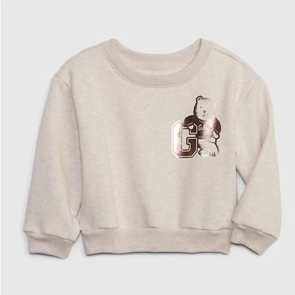BABYGAP Toddler Metallic Bear Novelty Logo Oatmeal Heather Beige Sweatshirt 3‎