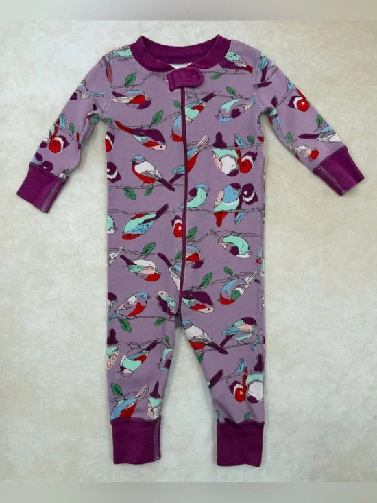 Hanna Andersson Purple Bird Print Zippy Sleeper 60