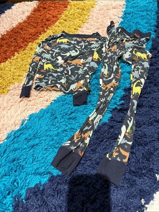 Kids Dinosaur Pajama Set in Navy with Multicolor Dino Print