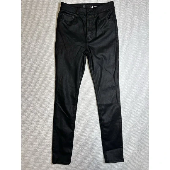 Gap Teen Sky High True Skinny Black Coated Jeans Size 12 High Rise Stretch