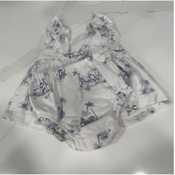 Baby Gap First Favorites 6-12M Safari Toile Gauze Top and Bloomer Set Blue White
