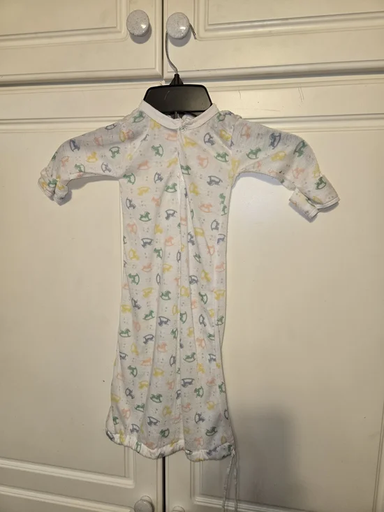 White Baby Sleep Gown with Pastel Rocking Horse Print
