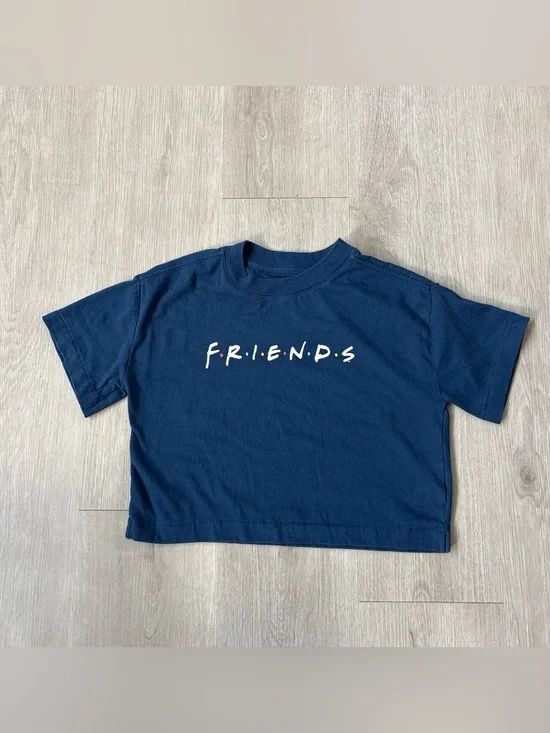 Gap Teen Girls Friends Graphic Boxy Crop T-Shirt Navy Blue Short Sleeve Size M