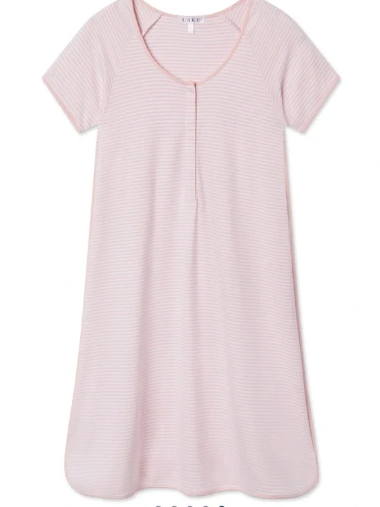LAKE Pima Maternity Nightgown in English Rose Stripes EUC