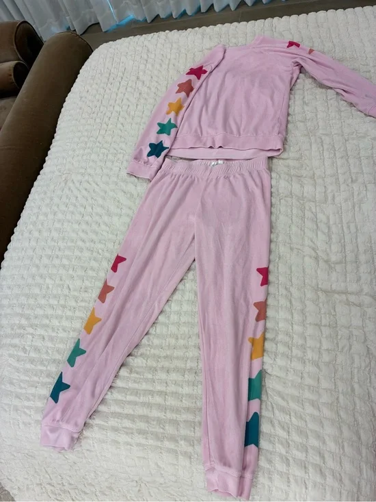 P.J. Salvage Girls Pink Star-Trim Two-Piece Pajama Set