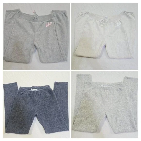GAP KIDS 4 Items Girls Logo Fleece Joggers / Leggings In Grey, Beige Size L/XL