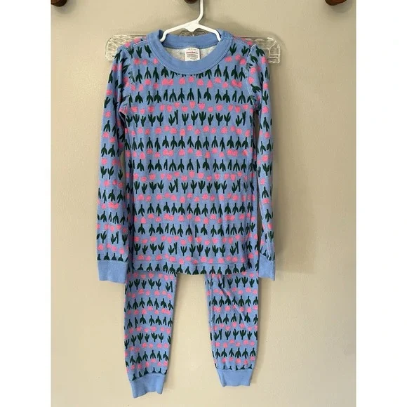 Hanna Andersson Pajama Set Tulip‎ Flowers Organic Cotton Girl Size 10 Blue Pink