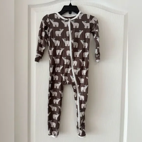 KicKee Pants Convertible Sleeper with 2 Way Zipper in Coffee Polar Bear.