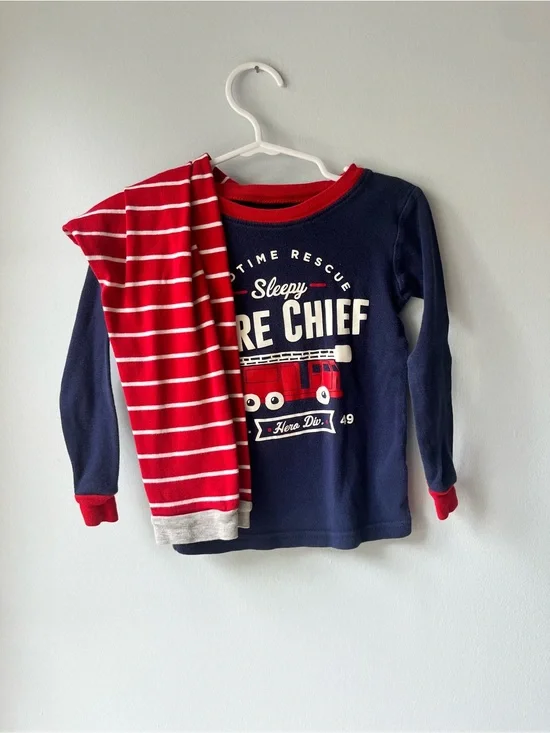 Carter's PJs Navy & Red Fire Chief Long Sleeve Pajama Top and Pants Set- Size 4t