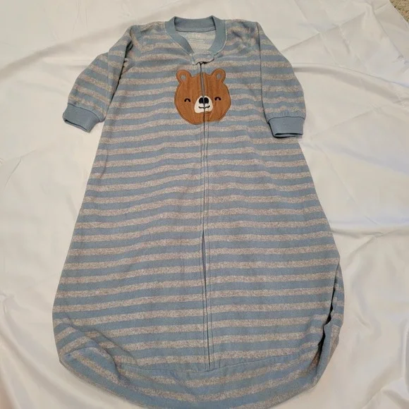 Carter's ~ Fleece Blue & Gray Sleep Sack * Bear Applique * Size  6-9M