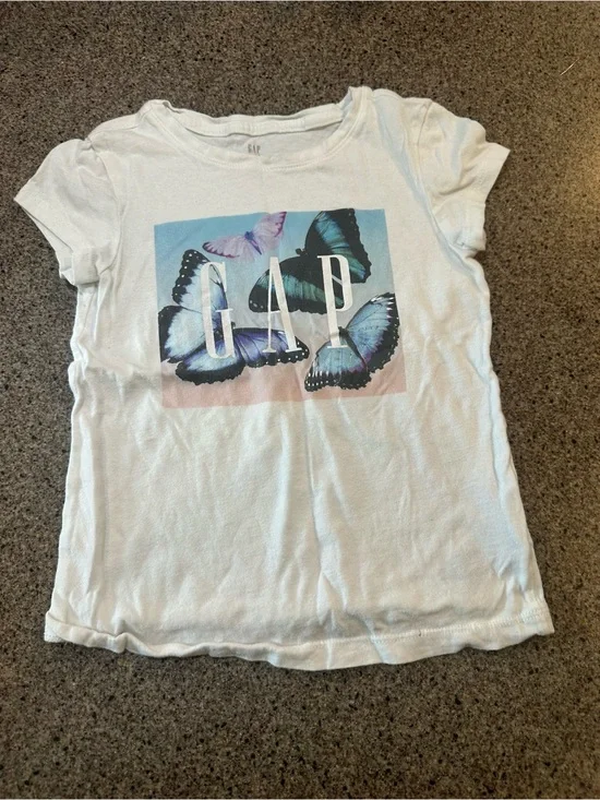 GAP White Tee with Blue & Purple Butterfly Graphic