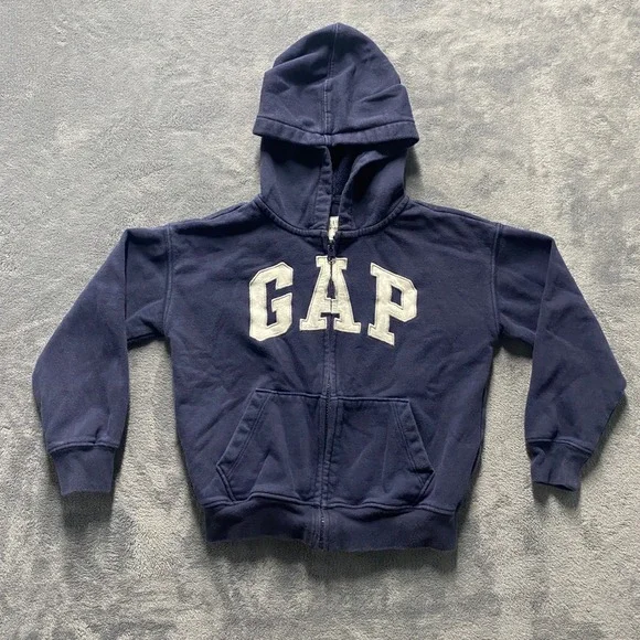 Gap Kids Full Zip Fleece Hoodie Sweatshirt Boys Small Navy Blue Arch Logo