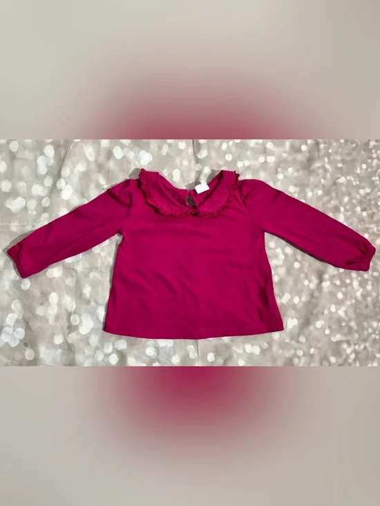 GAP Long-Sleeve Ruffle Collar Tee - Magenta