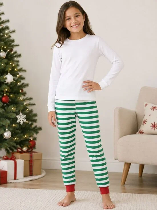 Hanna Andersson holiday pajama pants festive green white striped red ankle cuff