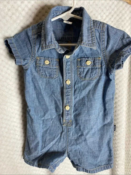 Baby Gap Short-Sleeve Chambray Denim Romper Outfit Light Blue