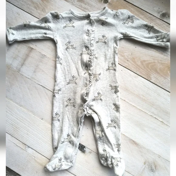 Baby Girl Carter's Reindeer Glitter Gray Ruffle Long Sleeve Romper Size 6M