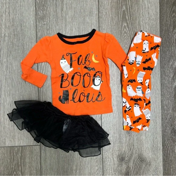 CARTERS 3PC HALLOWEEN LONG SLEEVE PAJAMAS WITH TUTU 12MO