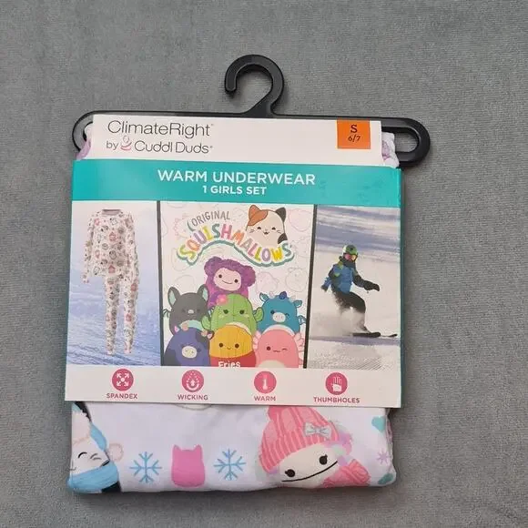 Cuddl Duds Squishmallows 2 Piece Warm Baselayer Set Girls Size 6/7