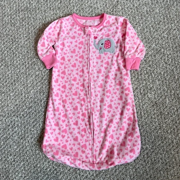 Carters Baby Girl Pink Heart Fleece Sleep Sack Elephant Size‎ 0-9 Months