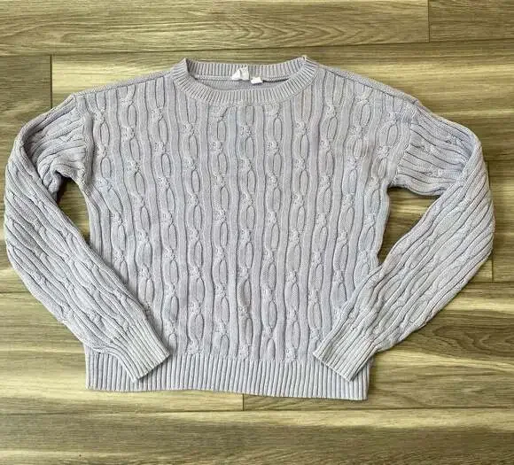 GAP Girls Cable Knit Crewneck Pullover Sweater Light Purple XXL (14-16)