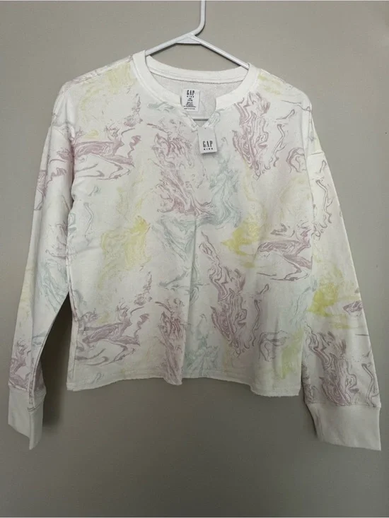 GAP girls Marble-Print Crewneck Sweater - Pastel White sz xxl