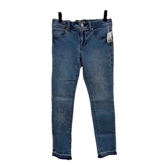 Girls Gap Denim Jeans Size 8 Regular Stretch Jogging Ankle‎ Sparkles Design