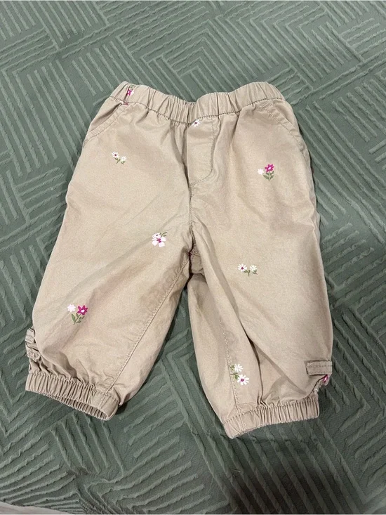 GAP Khaki Joggers with Pink & White Floral Embroidery