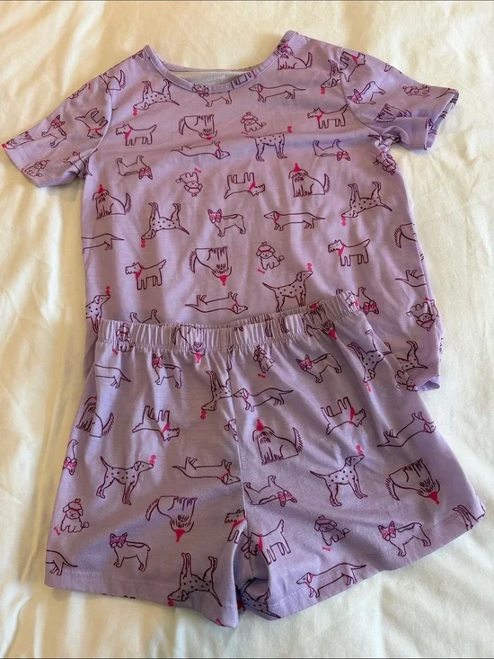 Cat & Jack Lavender Short Pajama Set with Pink Dog Accents