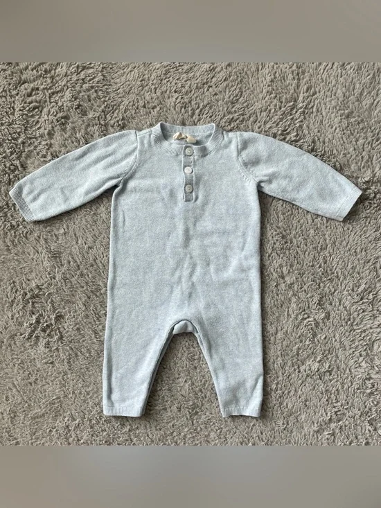 Baby Gap Sweater Romper Jumpsuit Blue  Henley One-Piece Cozy Footless 6-12 month