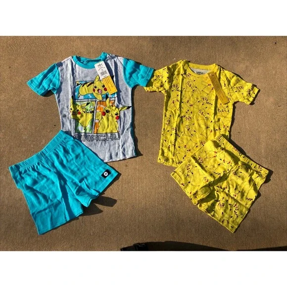 New Pikachu Pokémon PJ Pajama Shirt and Shorts set size 10 Lot Of 2 BNWT 100% Co