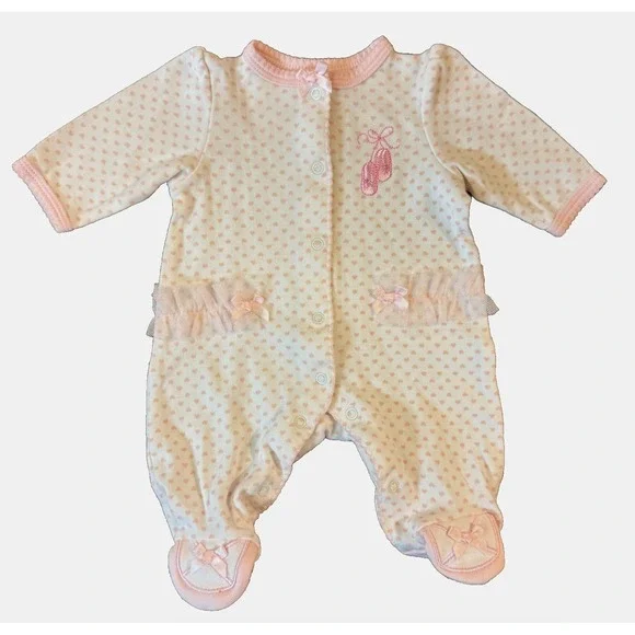 Little Me Preemie Baby Girl Outfit Sleeper Ballet Shoes Ruffles Pink Reborn Doll