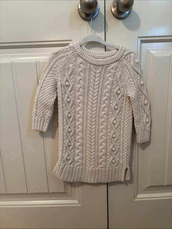 Cream Cable-Knit kids Sweater dress - Classic Crewneck