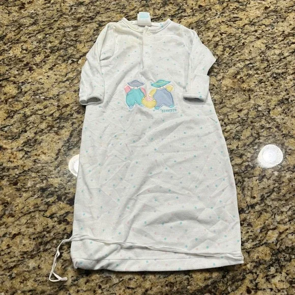 Vintage OshKosh Bgosh Baby Sleep Sack Gown Polka Dot Embroidered Bears USA Made