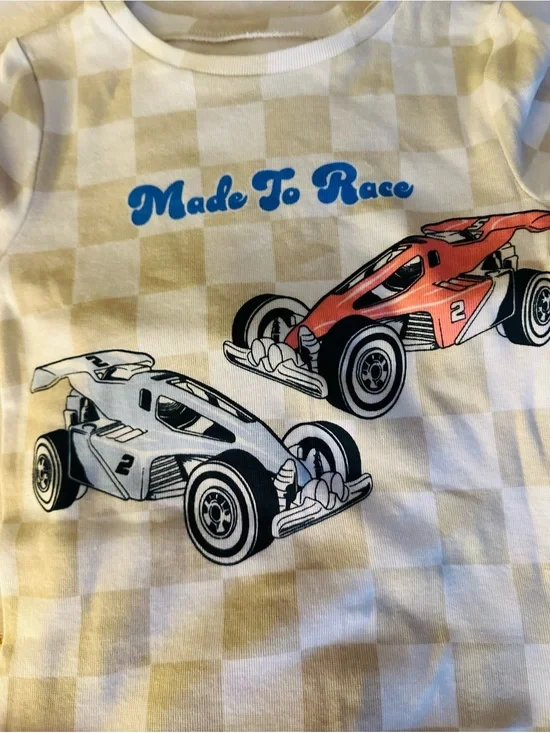 Made To Race Checkerboard Kids Tee with Red & White Racecars