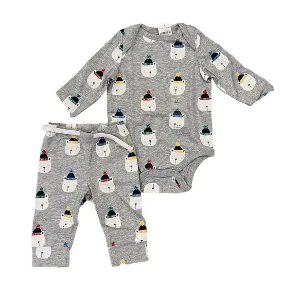 NWT GAP Baby Grey W/Polar Bear Print Bodysuit & Pull-On Pants - SIZE 3-6M