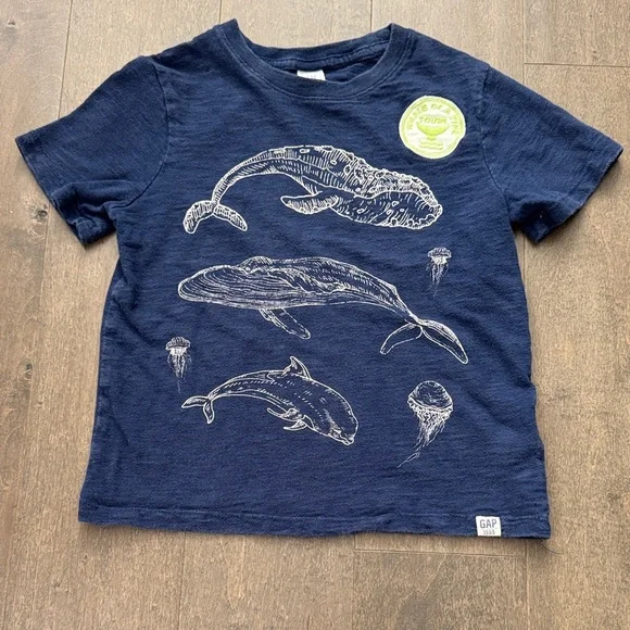 Gap Kids Navy Ocean Life Graphic T-Shirt Whales Dolphins Jellyfish Size 5T